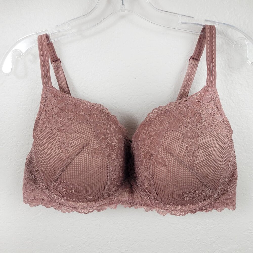 Torrid Curve Pink Lace Bra Size 46B Push Up Plunge Adjustable Women's Wired